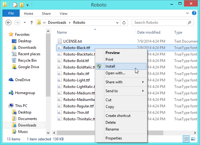 Windows 8.1 install batch fonts